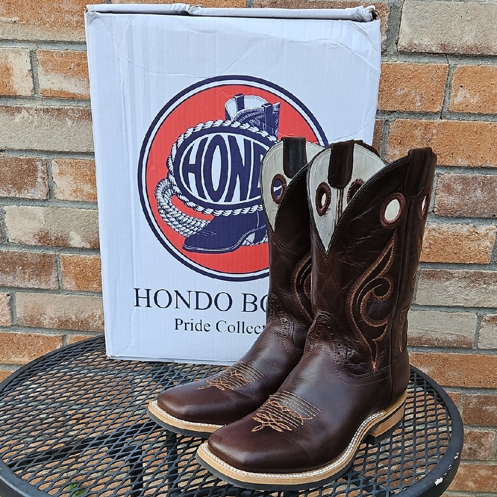 Hondo Brown Square Toe Cowboy Boots